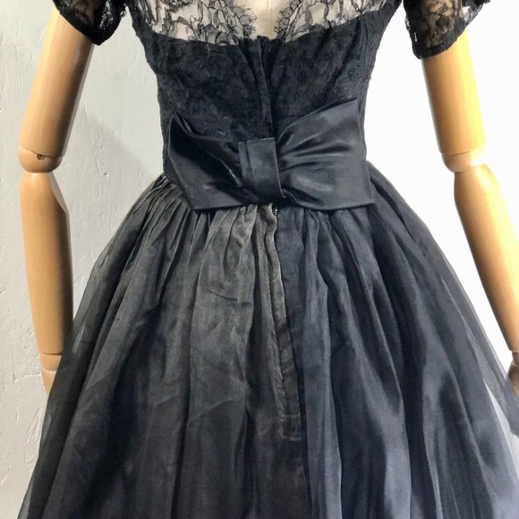 black organza lace fit flare / sheer illusion top - Picture 9 of 10